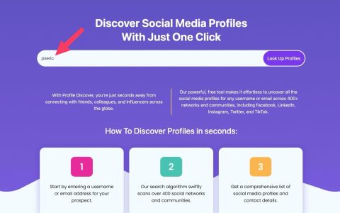 Profile Discover 社群搜寻工具，涵盖400 个社群网站、快速找到你要找的人